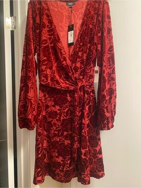 Mexx Red Floral Burnout Velvet Wrap Dress